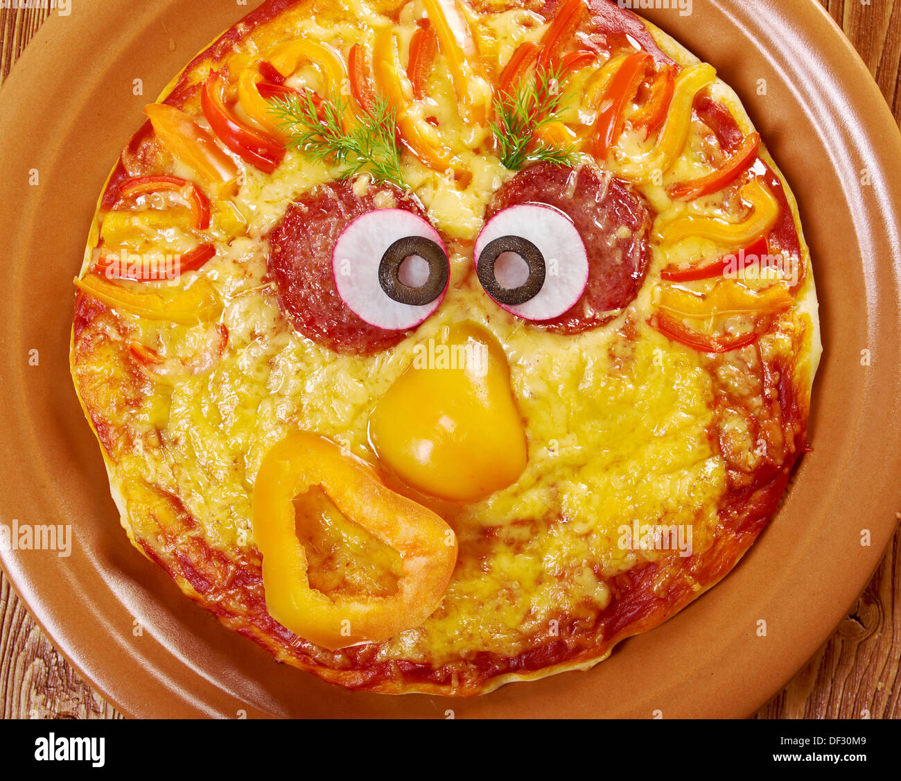 Smiley Face Pizza.menu Bébé Banque D'Images