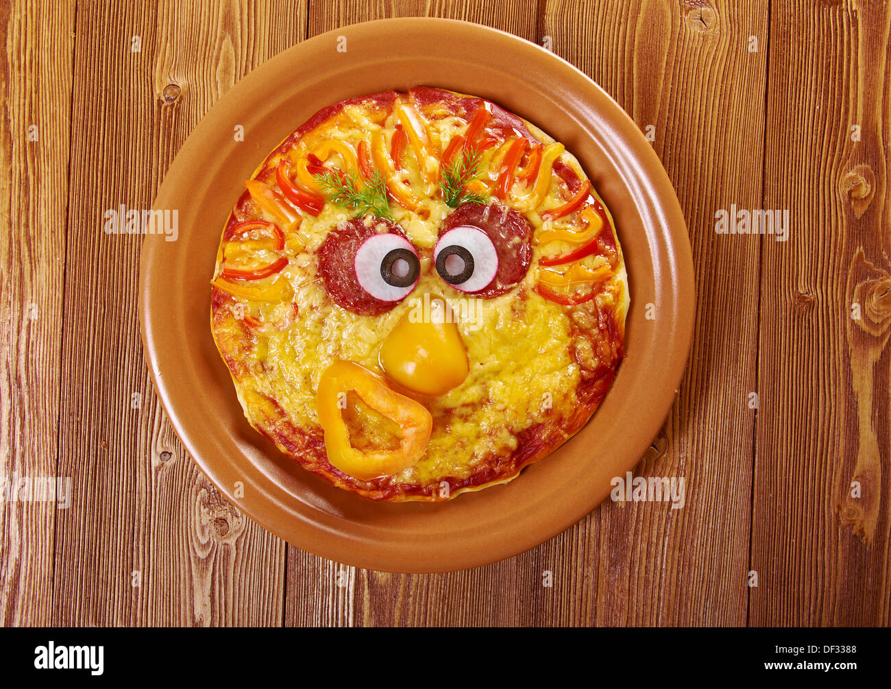 Smiley Face Pizza.menu Bébé Banque D'Images