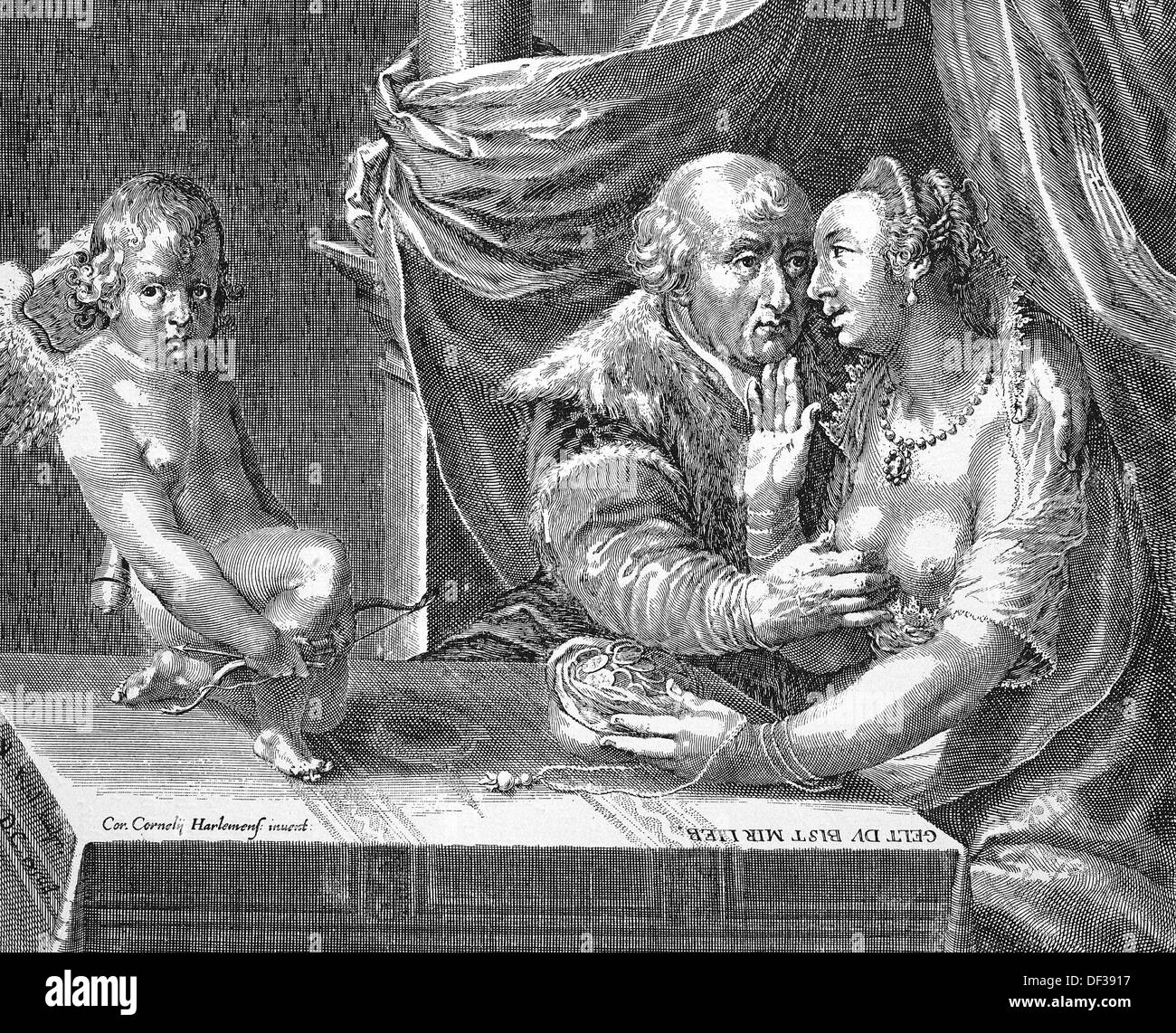 L'improbable paire d'amants, gravure sur cuivre par Lilian après une peinture par Cor Cornelis, 1650 Banque D'Images