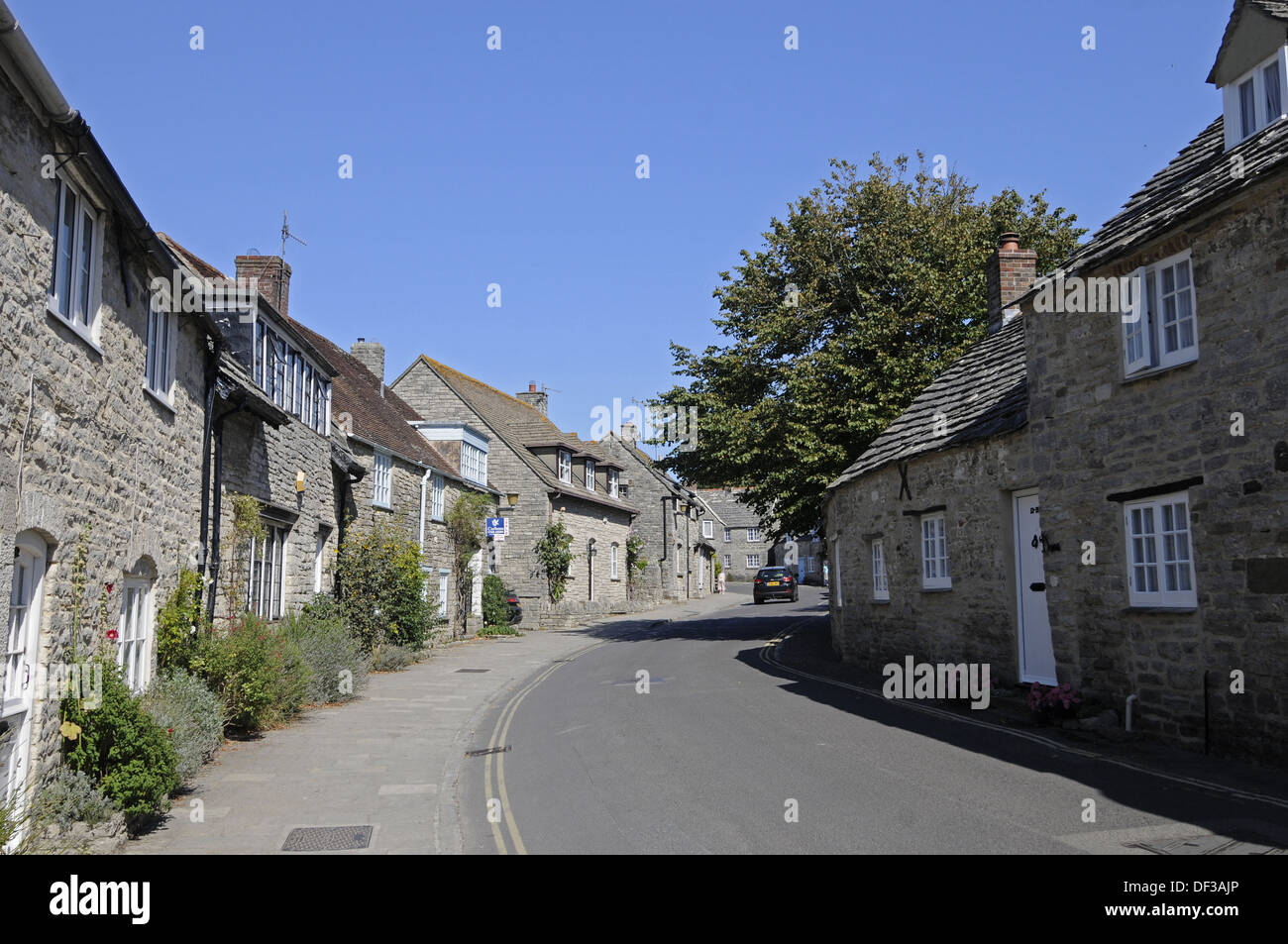 Gîtes traditionnels dans une rue de Corfe à l'île de Purbeck Dorset Angleterre Banque D'Images