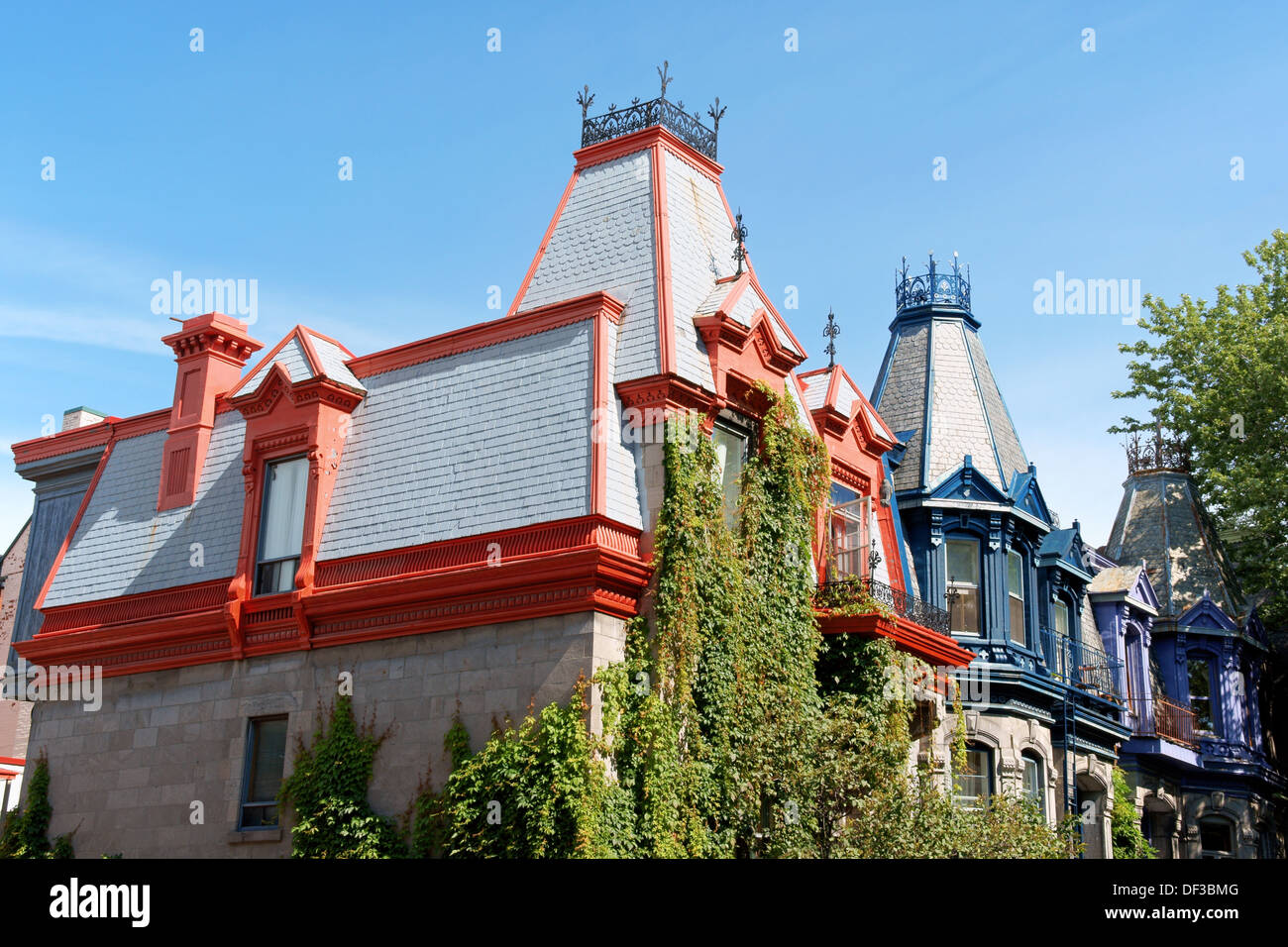 Maisons victoriennes colorées à Montréal appelé 'Painted Ladies' Banque D'Images