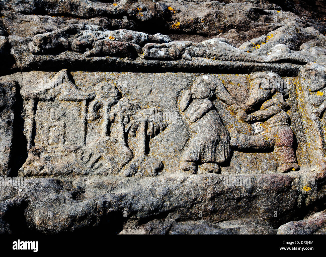 Pierres sculptées de Rotheneuf, Bretagne, France, Europe du Nord Banque D'Images