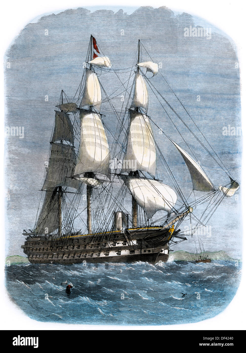 Navire de guerre britannique HMS St George avec 91 canons, transportant le Prince Albert, 1861. À la main, gravure sur bois Banque D'Images