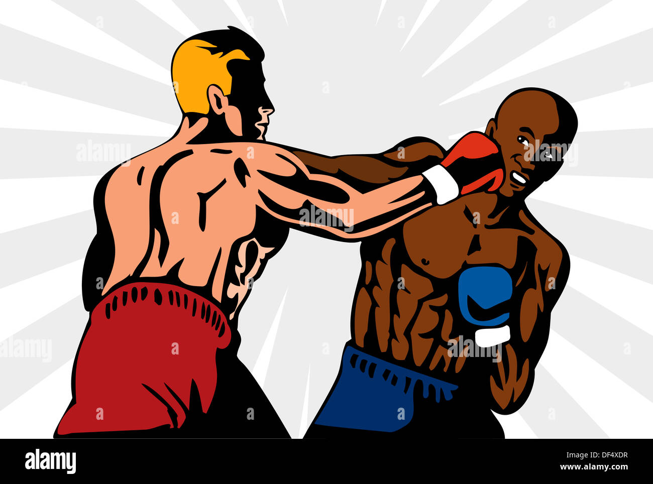 Illustration d'un boxeur de la connexion d'un knockout punch fait en style rétro. Banque D'Images