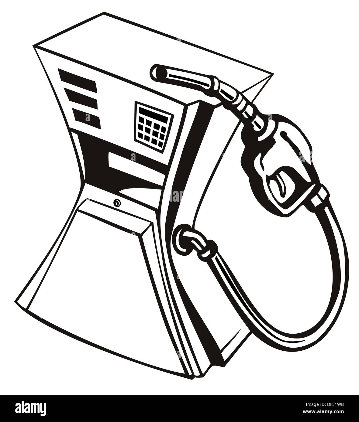 Illustration d'une pompe à carburant essence gaz gare avec buse fait en style rétro. Banque D'Images