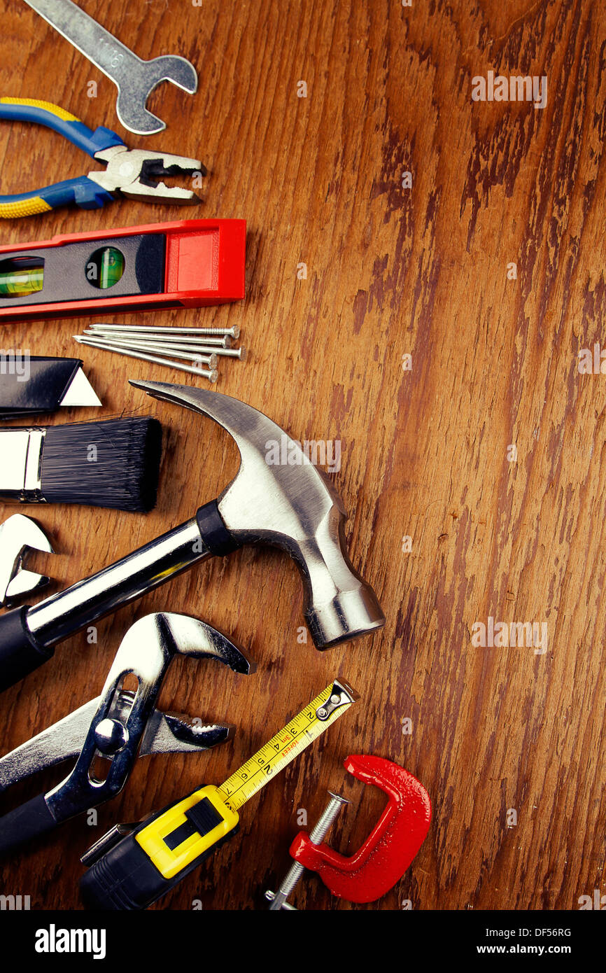 Outils de travail sur bois assortis Banque D'Images