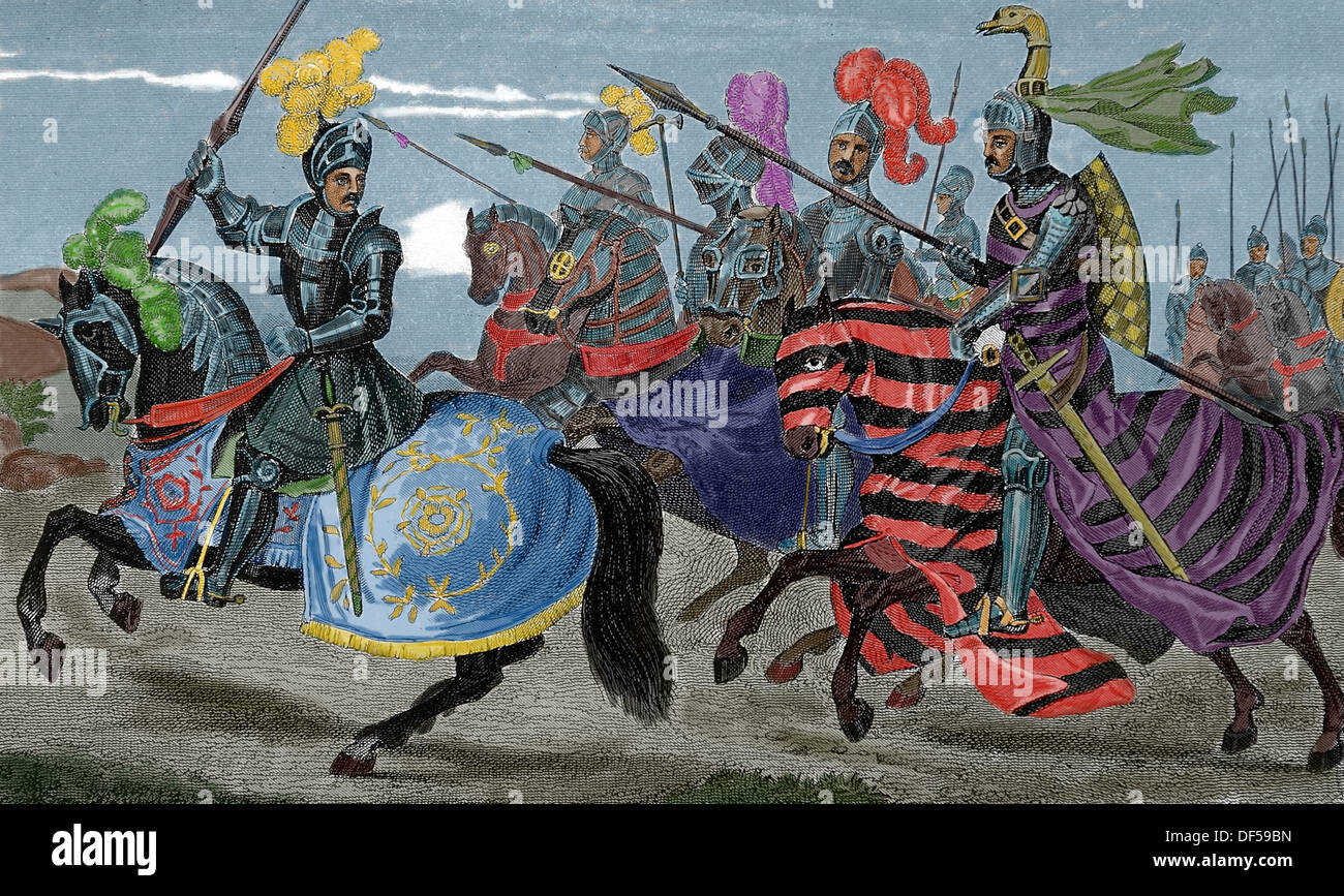 Tournoi. Toutes les armes du roi Henry VIII, chevalier anglais. La gravure. (Plus tard.). Banque D'Images