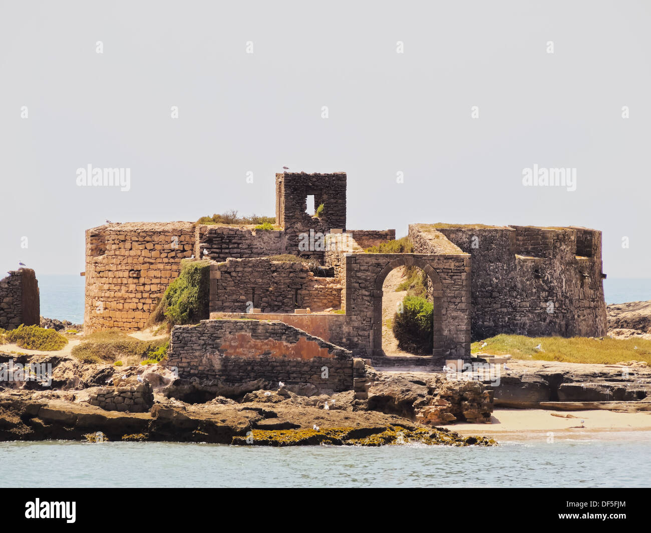 Ruines sur la Petite Île à Essaouira, Maroc, Afrique Banque D'Images