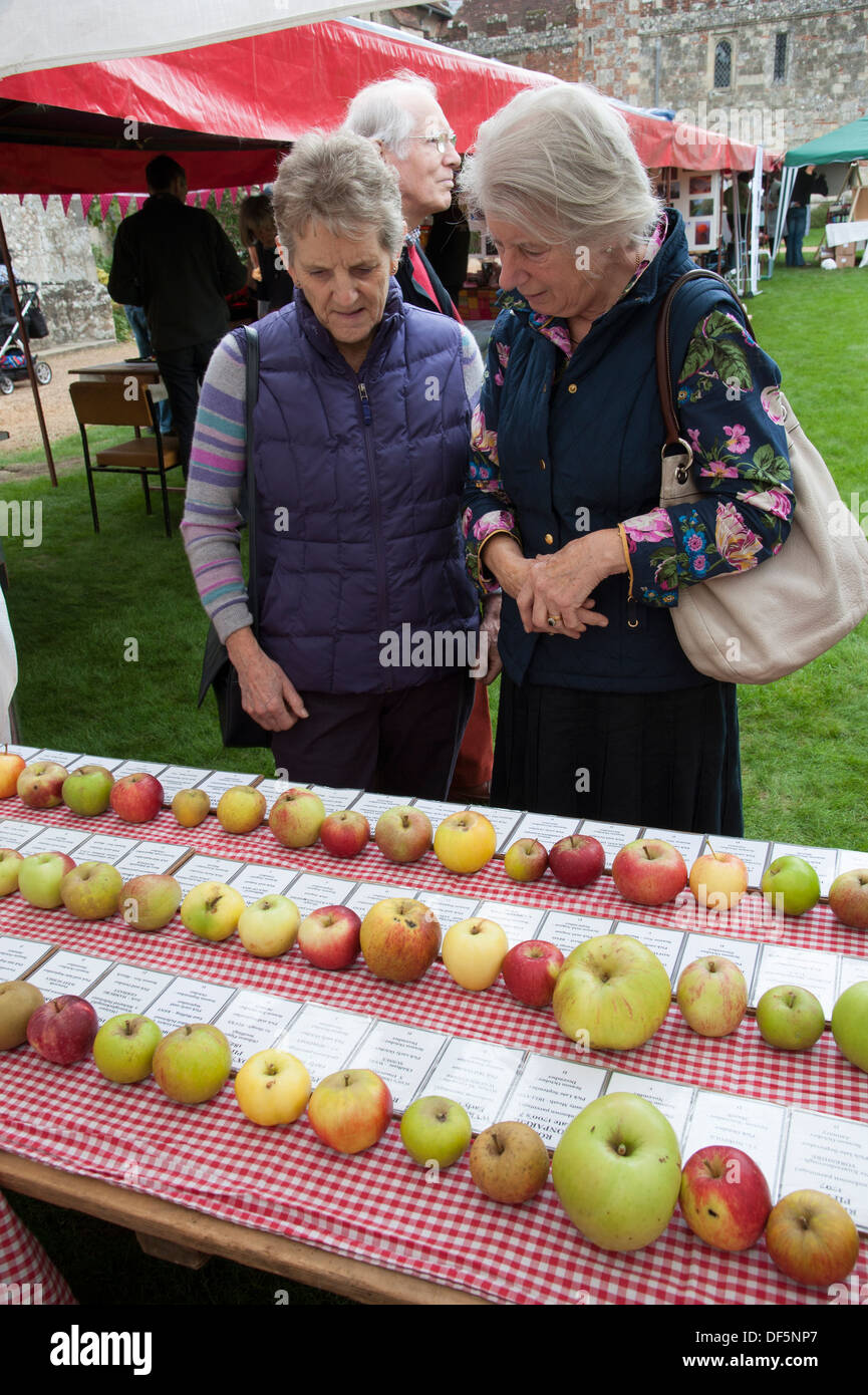 Les femmes les visiteurs de la Saint-michel juste à l'hôpital de la Croix St Winchester regardez l'écran de pommes Banque D'Images