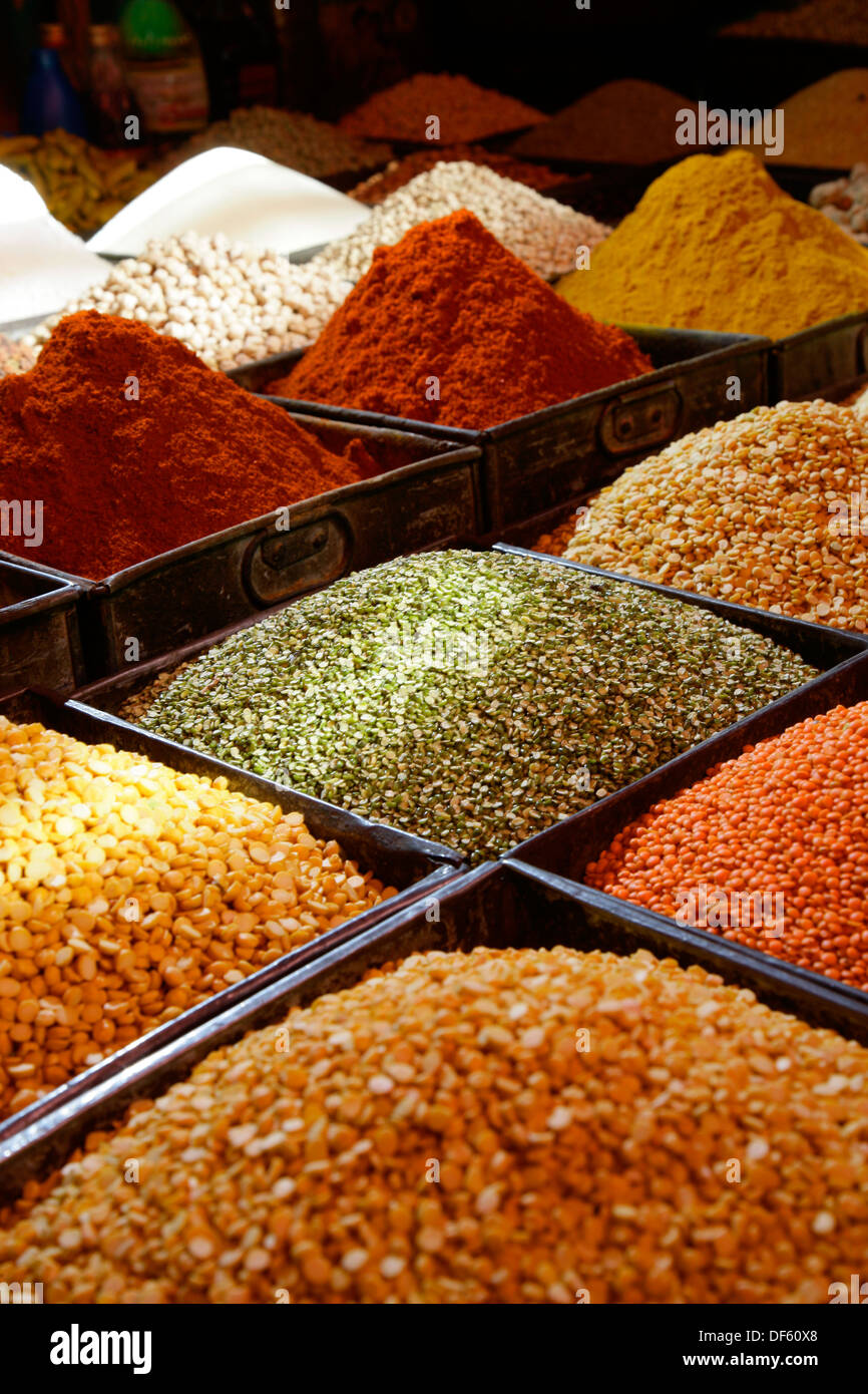 L'Inde, Rajasthan, Jodhpur épices et les légumineuses, Sadar Spice Market Banque D'Images