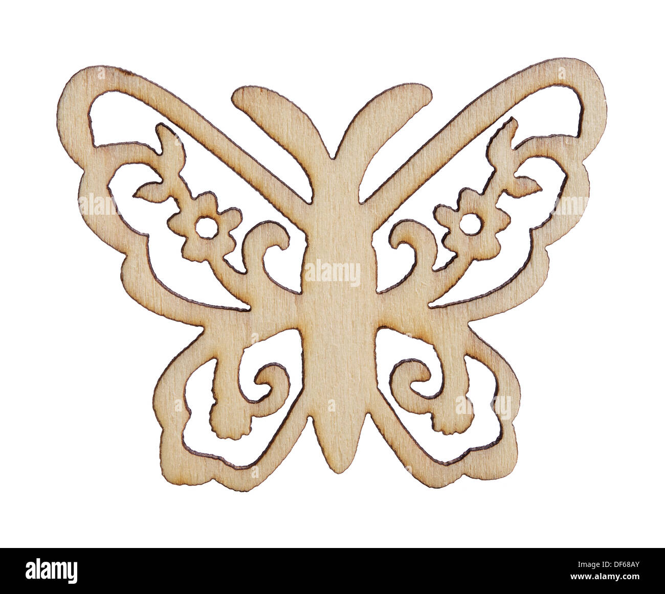 En forme de papillon en bois découpées au laser Banque D'Images