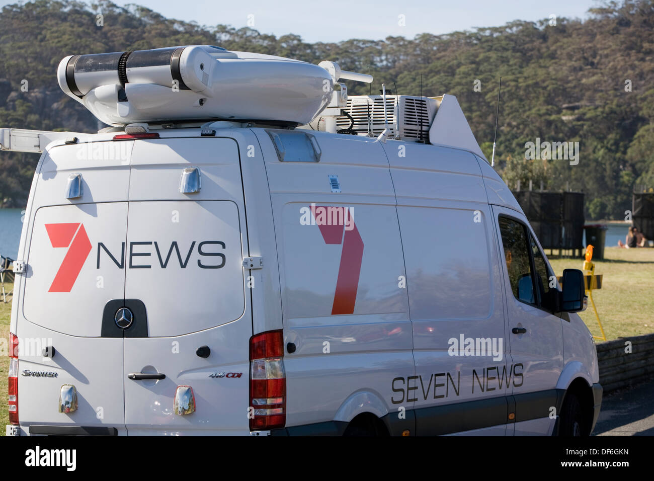 Channel 7 News médias équipe couvrant les g's à barrenjoey pointe,palm beach, Australie Banque D'Images