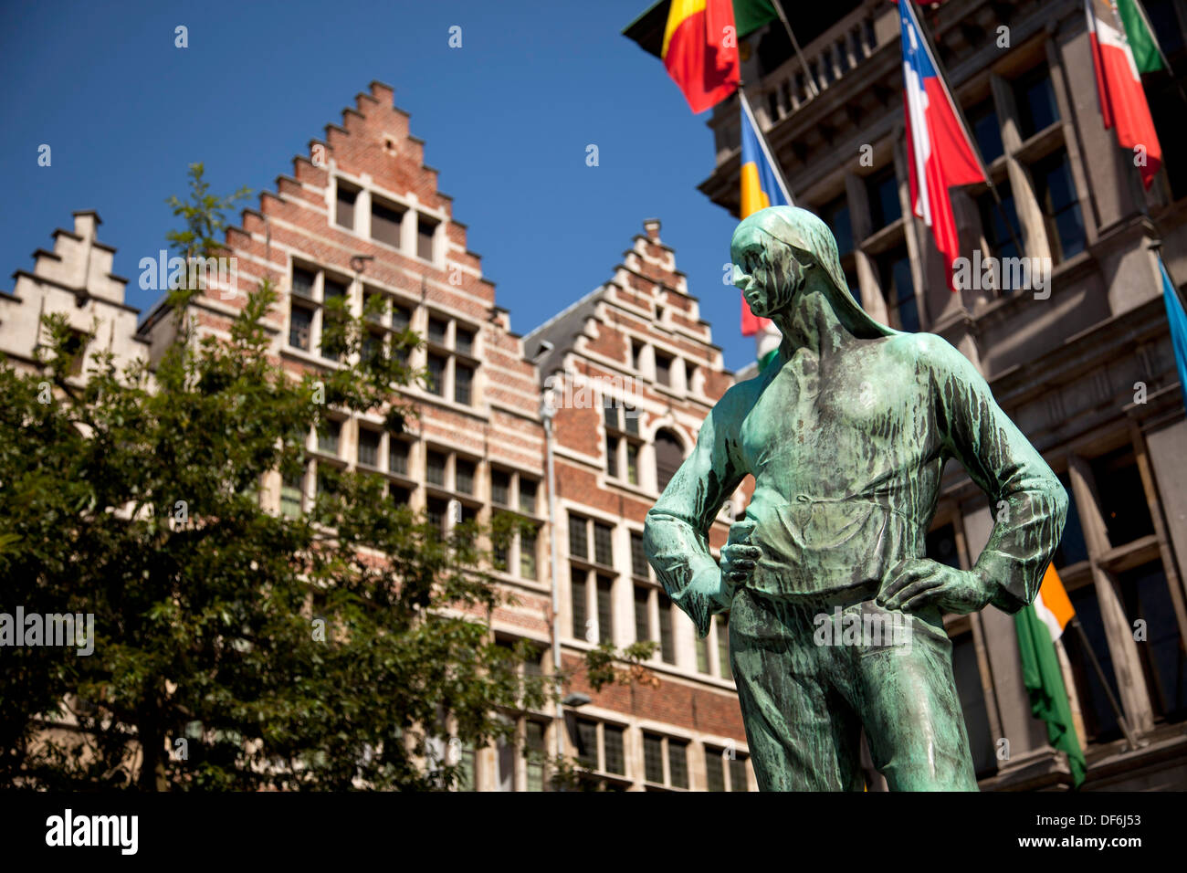 Buildrager gildhouses De statue et d'Anvers, Belgique, Europe Banque D'Images
