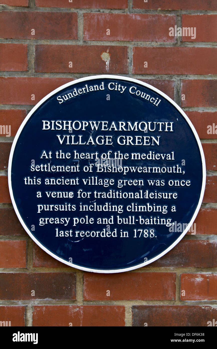 Signe pour Bishopwearmouth Village Green à Sunderland, Angleterre du Nord-Est Banque D'Images