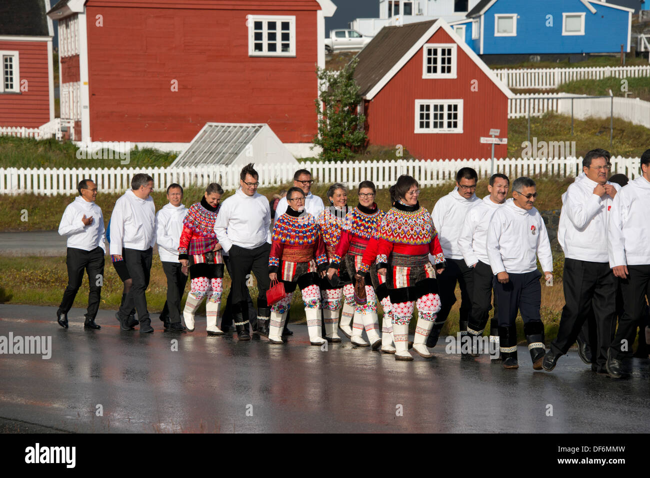 Le Groenland, capitale de Nuuk (Godthab - Danois). Le parlement groenlandais le jour d'ouverture de la nouvelle session. Banque D'Images