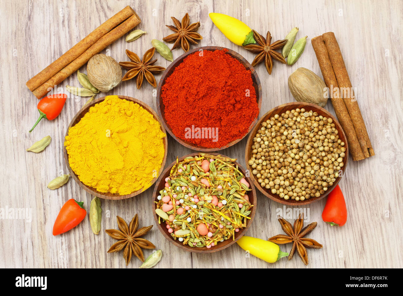 Sélection d'épices indiennes, Close up Banque D'Images
