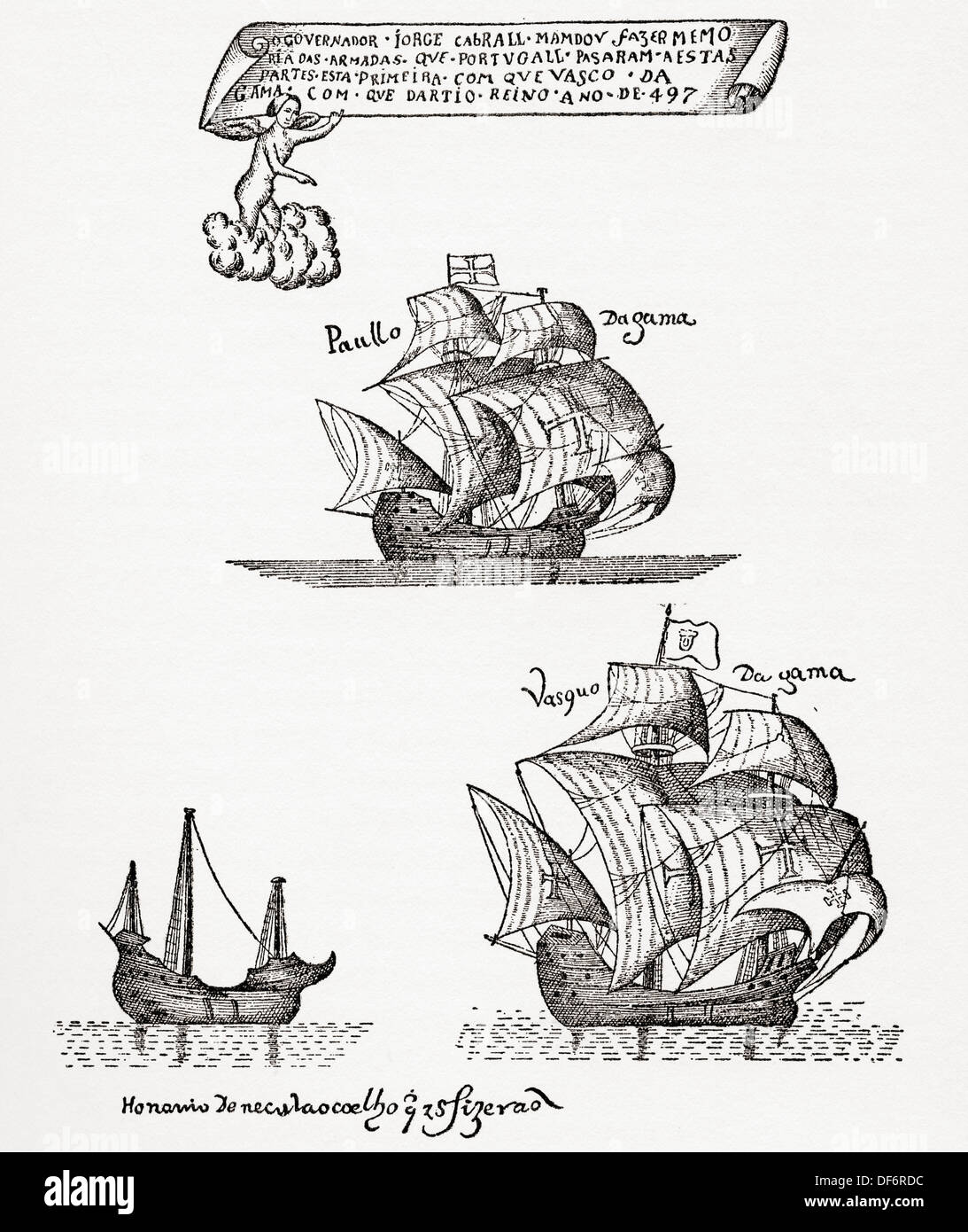 La flotte de Vasco Da Gama de navires qui a quitté Lisbonne, Portugal en 1497 sur la première expédition à la voile autour du Cap de Bonne Espérance Banque D'Images