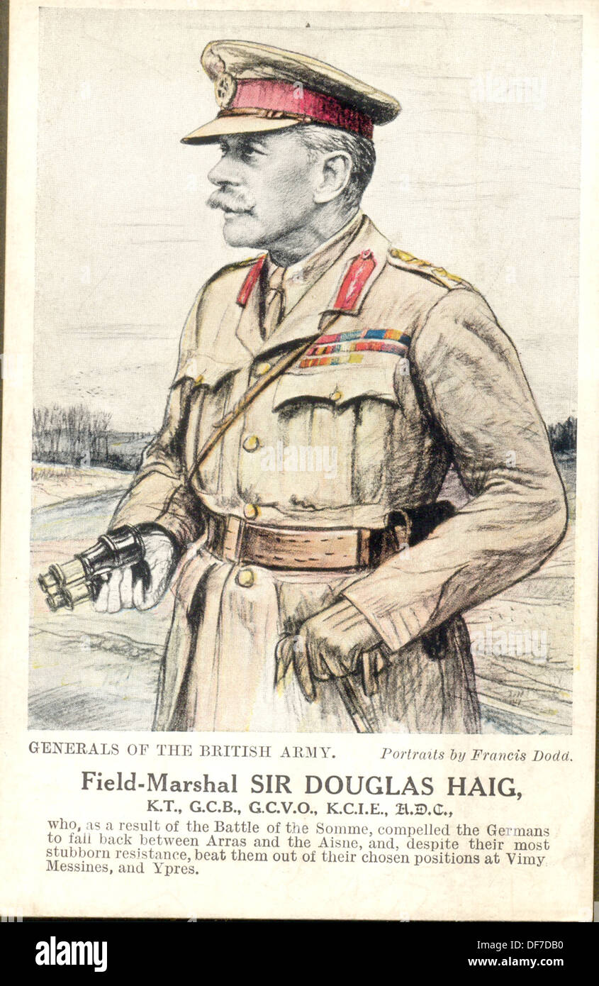 Carte postale de la Première Guerre mondiale Portrait du maréchal sir Douglas Haig, KT, GCB, GCVO, ADC, JOHN HOUBLON JOHN, par l'artiste Francis Dodd Banque D'Images