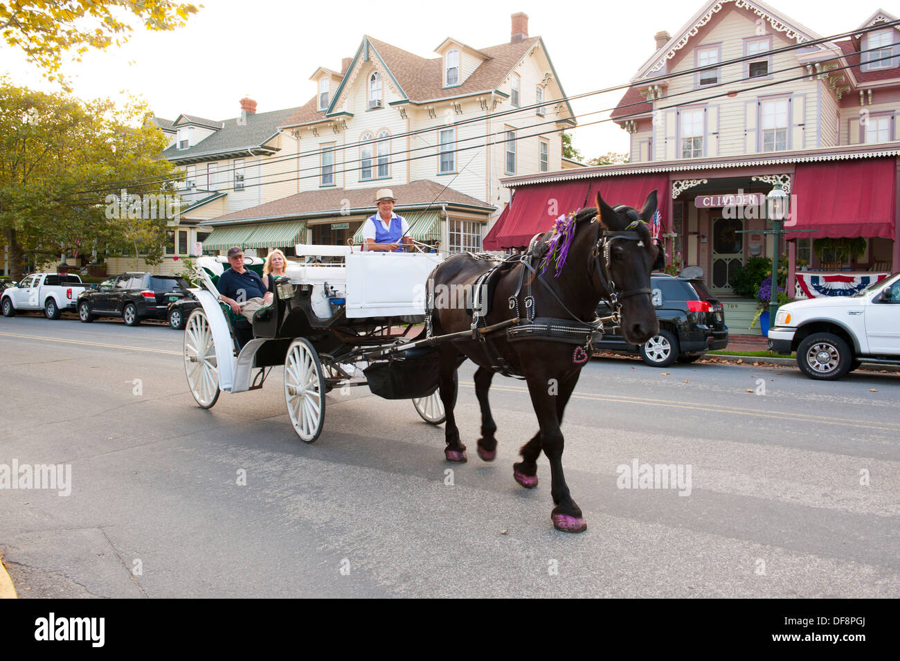 USA, New Jersey NJ N.J. Cape May en carriole à travers la ville balnéaire historique Banque D'Images