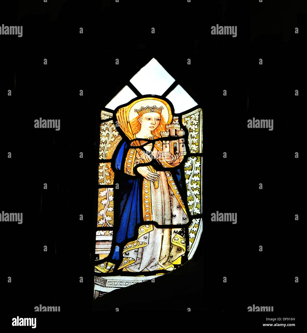 Bawburgh, Norfolk, Sainte-Barbe, 15e siècle vitrail médiéval, England UK début saint chrétien saints femme Banque D'Images