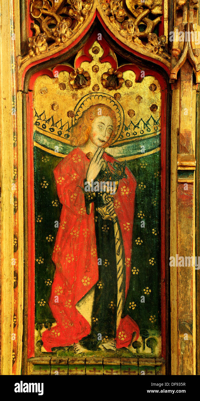 Eye, Suffolk, Saint Jean l'Évangéliste, fin du 15e siècle jubé médiéval art peintures peinture christian saint saints Banque D'Images