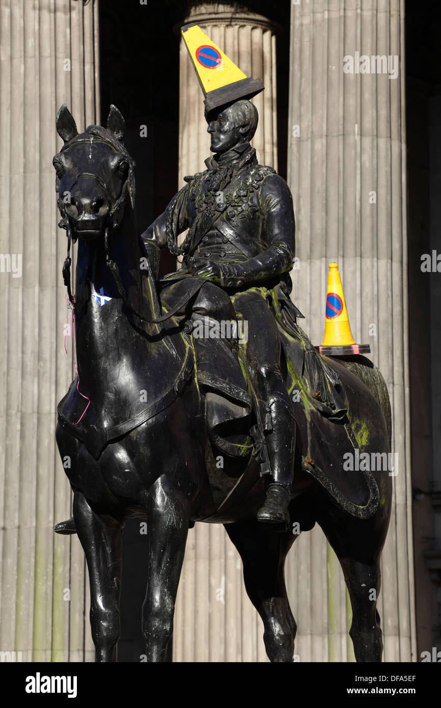 La statue du duc de Wellington sur Queen Street / Royal Exchange Square à Glasgow, Écosse, Royaume-Uni Banque D'Images