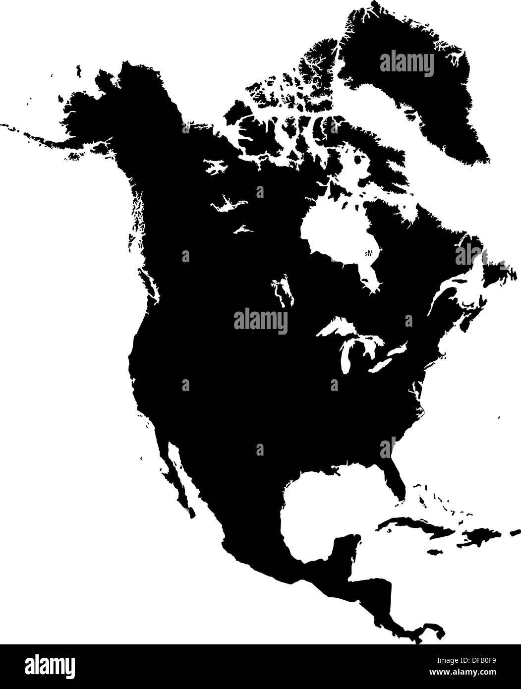 La carte de l'Amérique du Nord noir Banque D'Images