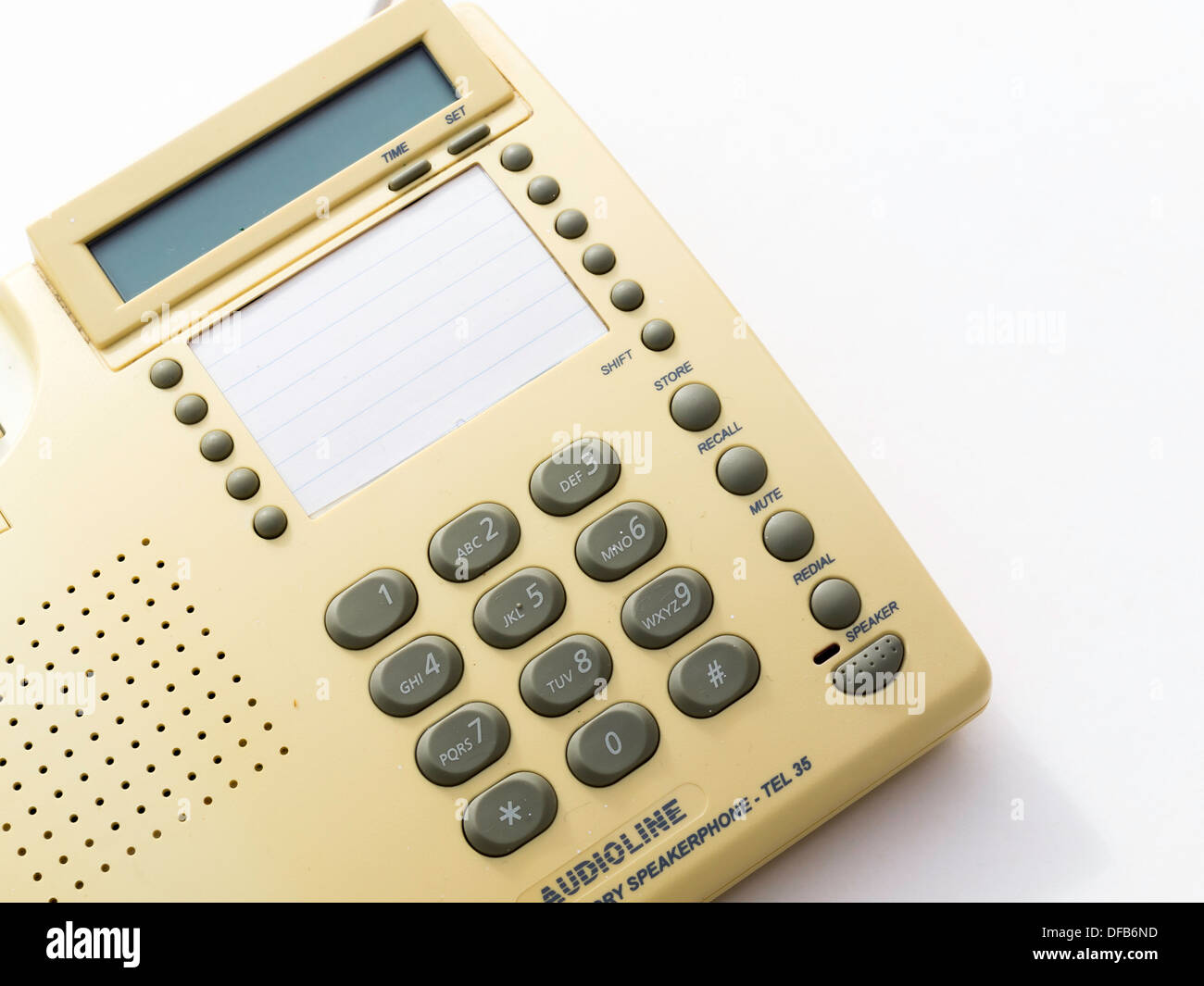 Bouton poussoir BT Audioline téléphone haut-parleur utilisé à la fin des années 1980 Banque D'Images