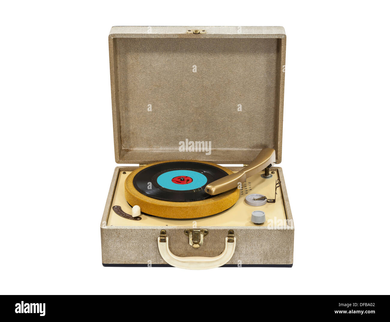 Ancien record player depuis les années 60, isolé avec chemin de détourage. Banque D'Images