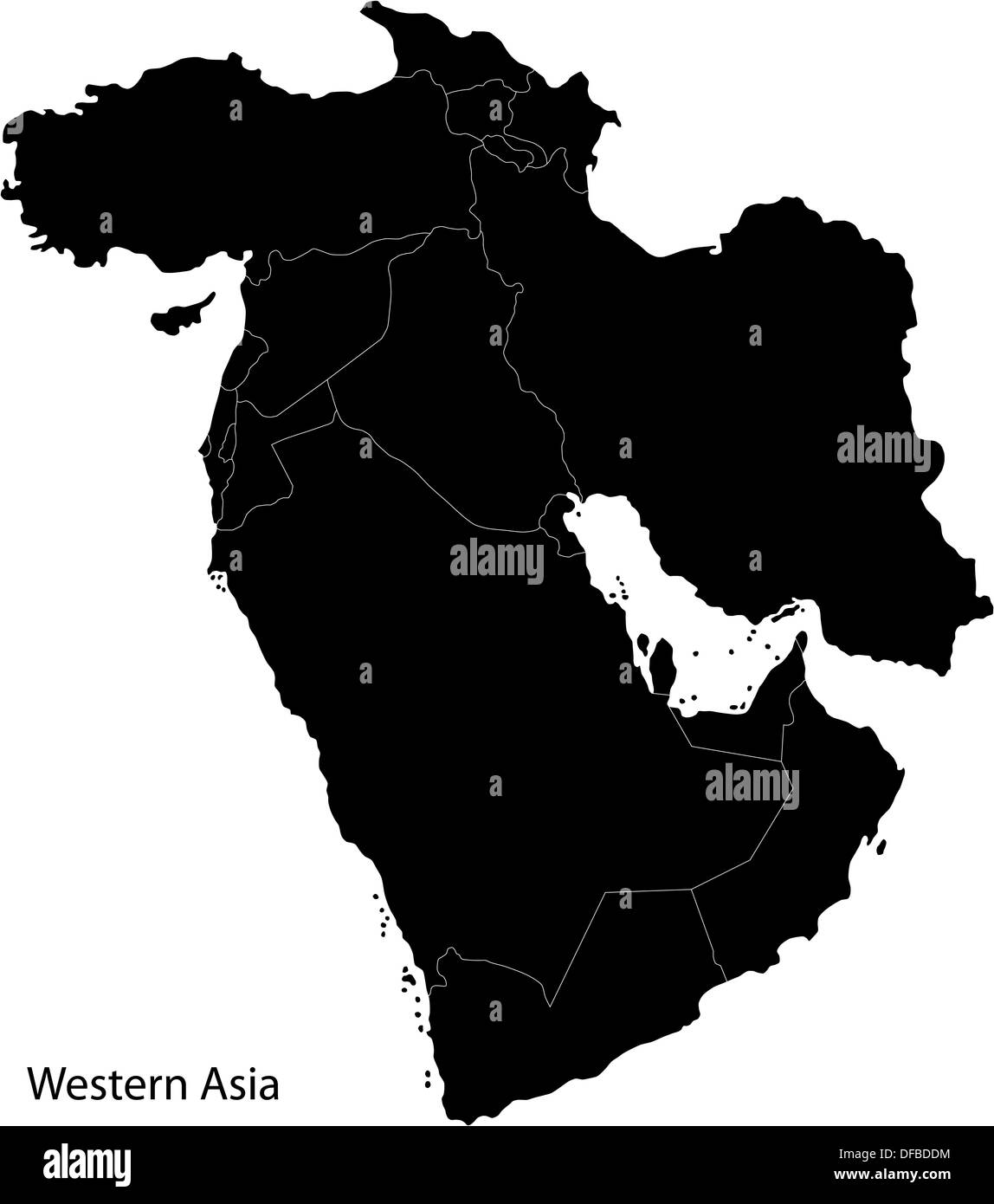 Carte de l'Asie de l'Ouest noir Banque D'Images