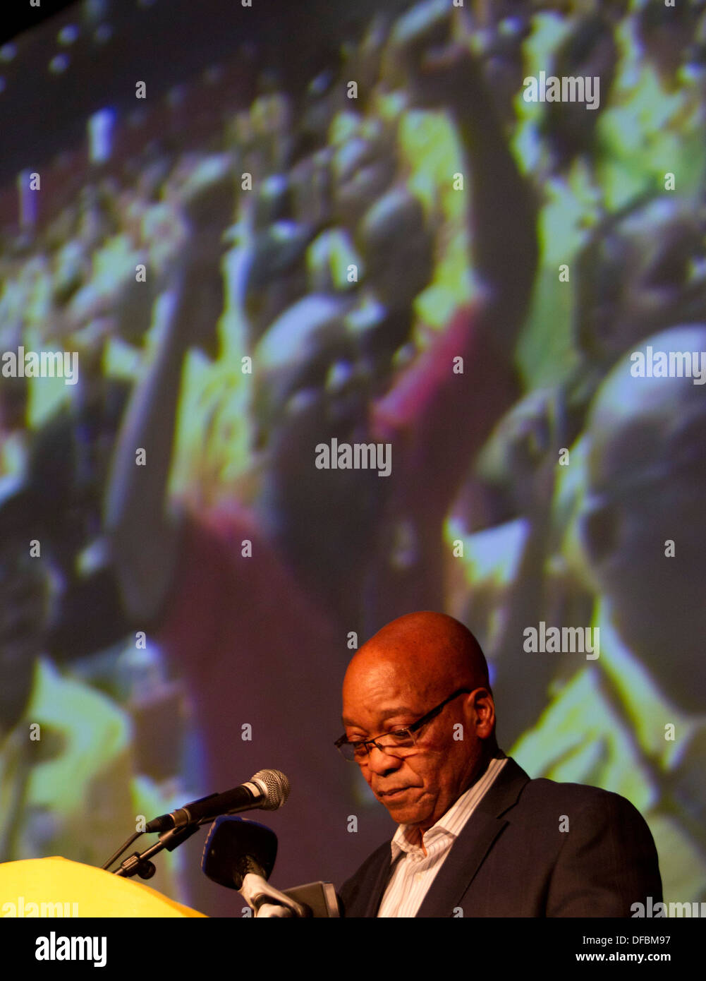 Le président Jacob Zuma prend la parole lors de la 9e Conférence nationale de NUMSA Albert Luthuli CPI à Durban 5 juin 2012 © Rogan Ward 2012 Banque D'Images