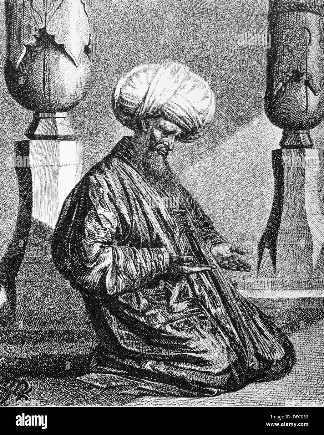 L'Asie. L'Ouzbékistan. L'imam en prière, à Samarkand. 19e siècle. La gravure. Banque D'Images