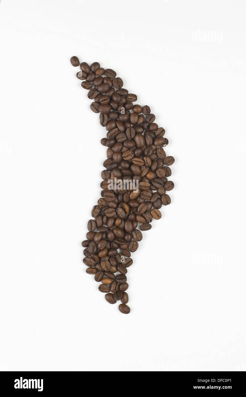 La formation de grains de café aroma symbole sur fond blanc Banque D'Images