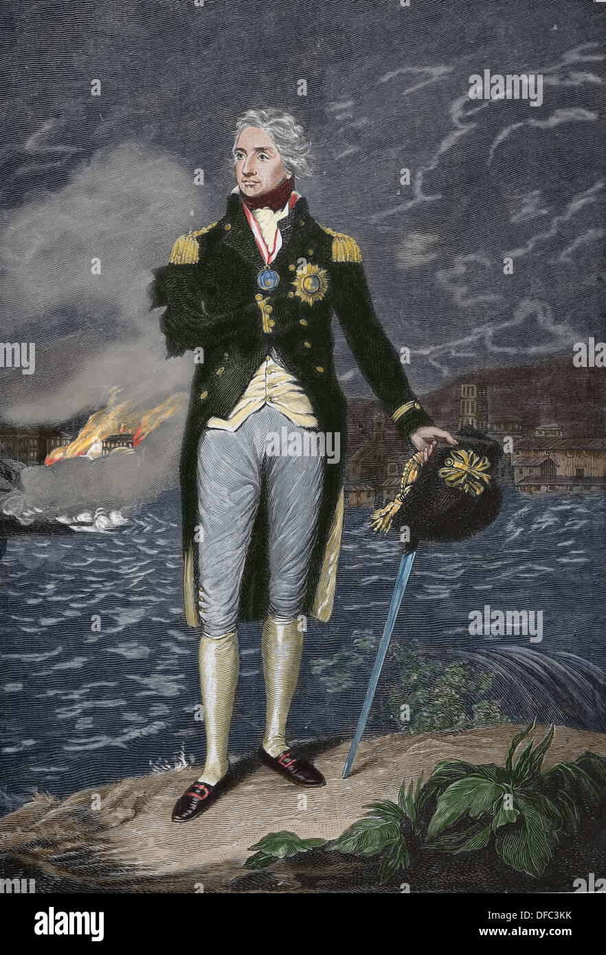 Horatio Nelson (1758 - 1805). Un officier général britannique célèbre pour son service dans la Marine royale. La gravure. Banque D'Images