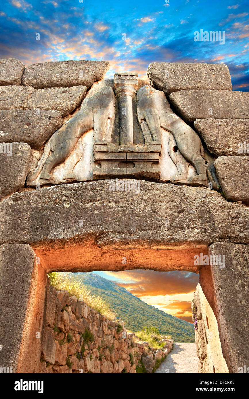 Mycènes Lion Gate et les murs de la citadelle, Grèce Banque D'Images