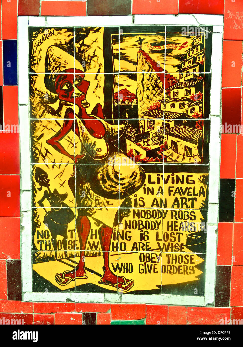 Tuile Favela art sur l'escalera de Seloron à Rio de Janeiro Banque D'Images