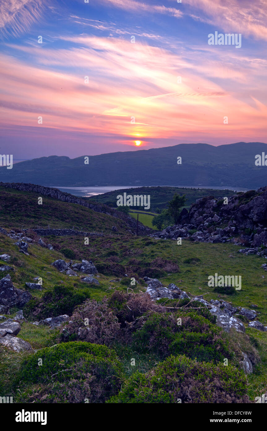 Coucher de soleil sur l'estuaire de Mawddach Lacs Cregennan Banque D'Images