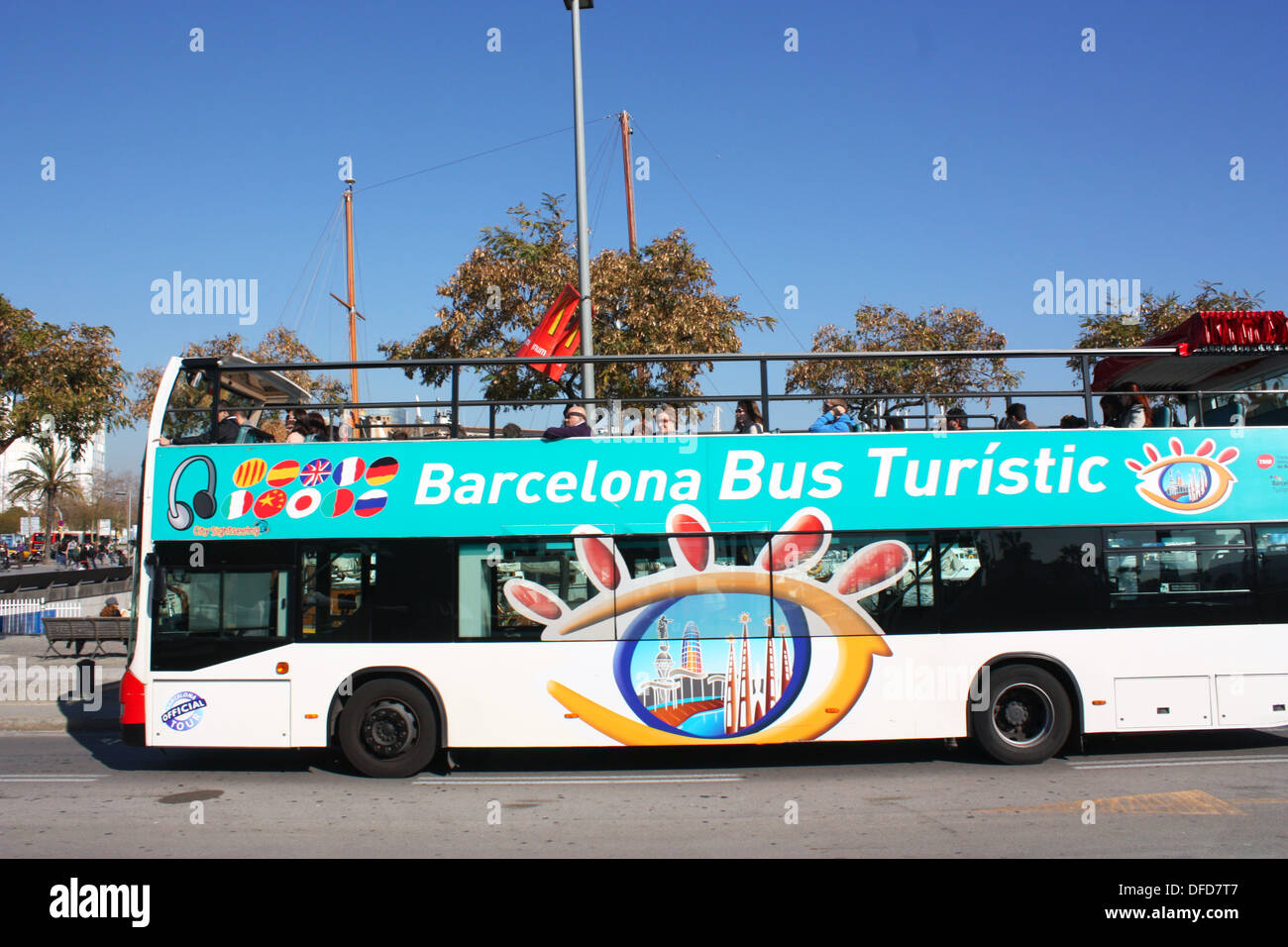 Barcelona open top bus touristique Banque D'Images