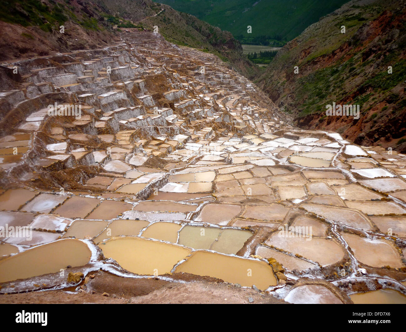 Les salines de Maras, dans la Vallée Sacrée des Incas, près de Cuzco, Pérou Banque D'Images