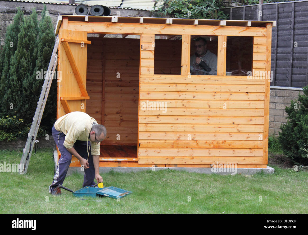 La construction d'un hangar en bois Banque D'Images