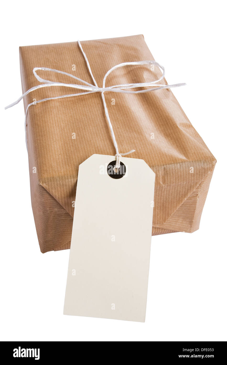 Étiquette d'adresse vide sur parcelle de papier brun. Banque D'Images