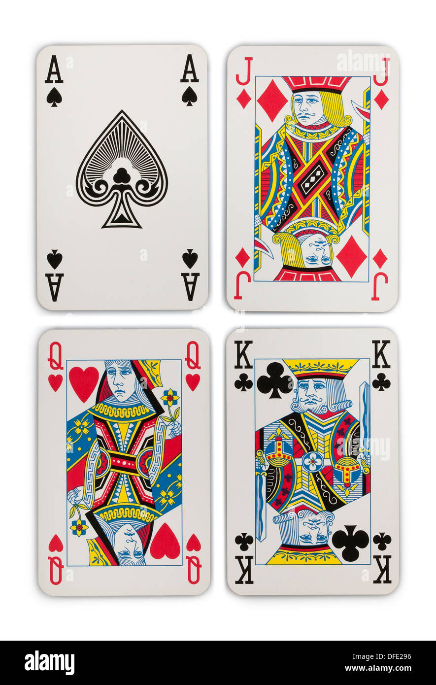 Combinaisons de cartes à jouer sur fond blanc avec le chemin Banque D'Images