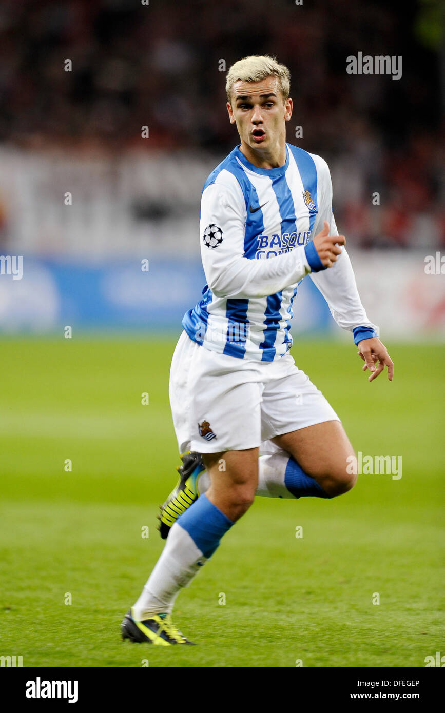 Leverkusen, Allemagne. 09Th Oct, 2013. Football UEFA 2013/14 Championsleague phase groupe 2e journée 2.10.2013, Bay Arena Leverkusen Bayer 04 Leverkusen, - Real Sociedad San Sebastian --- Antoine Griezmann (San Sebastian) Credit : kolvenbach/Alamy Live News Banque D'Images