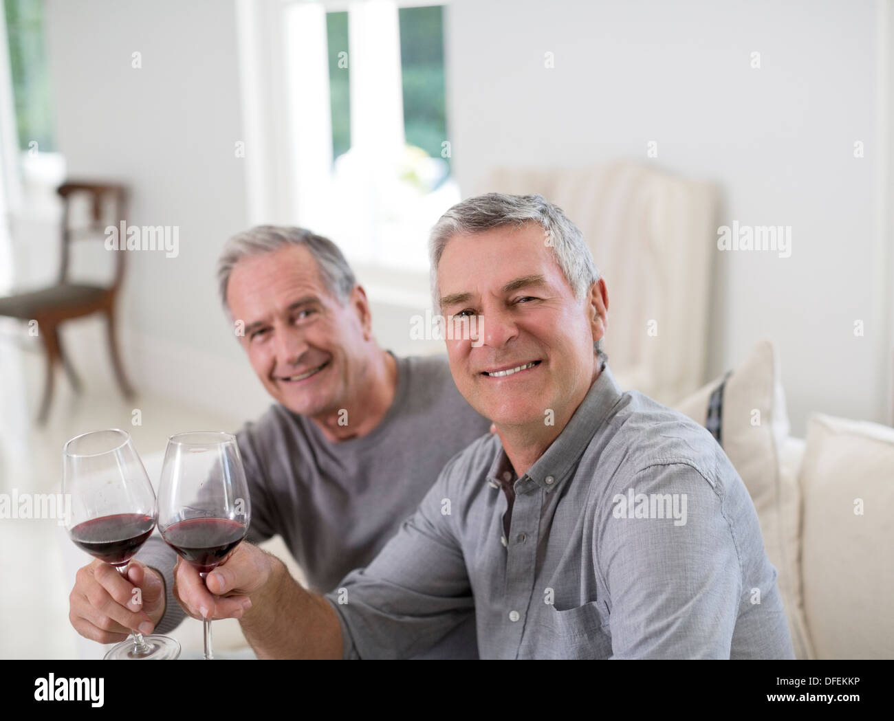 Portrait of senior men toasting wine glasses Banque D'Images