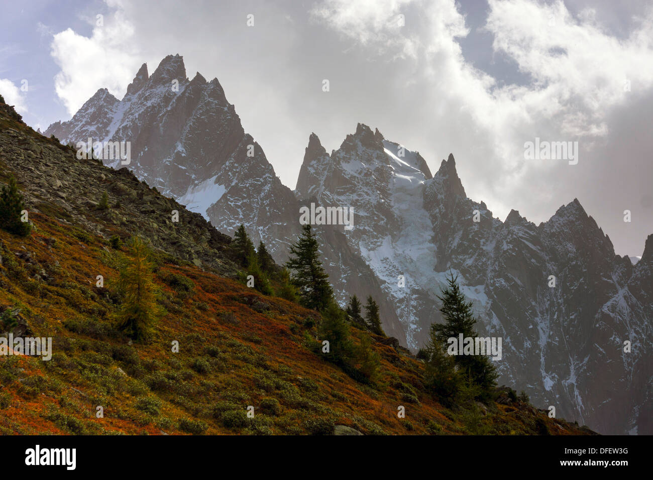 Aiguilles de Chamonix, Chamonix Mont Blanc, les Alpes, les sommets des montagnes Banque D'Images