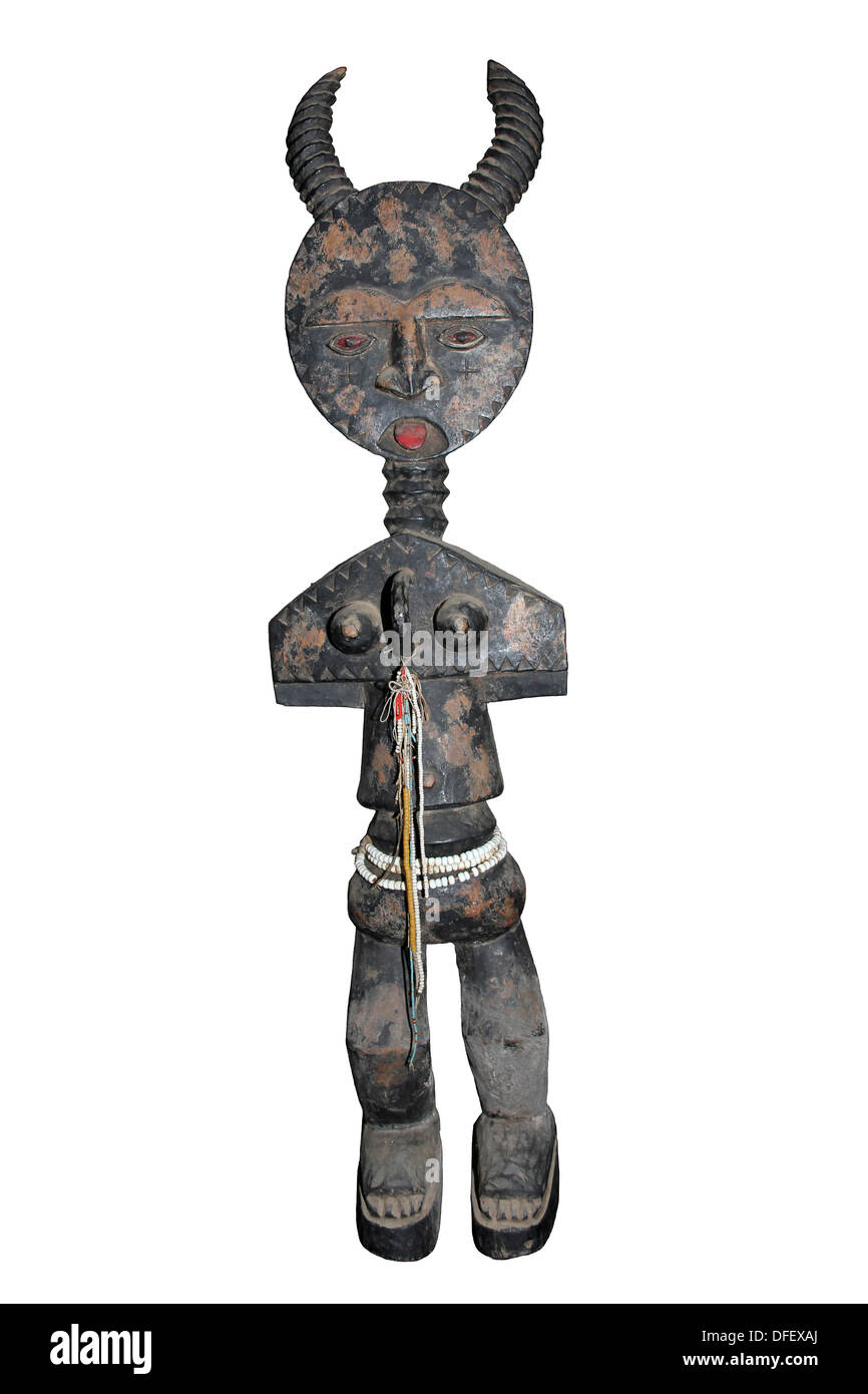 Face ronde de l'Afrique de l'Ouest figure avec cornes Banque D'Images