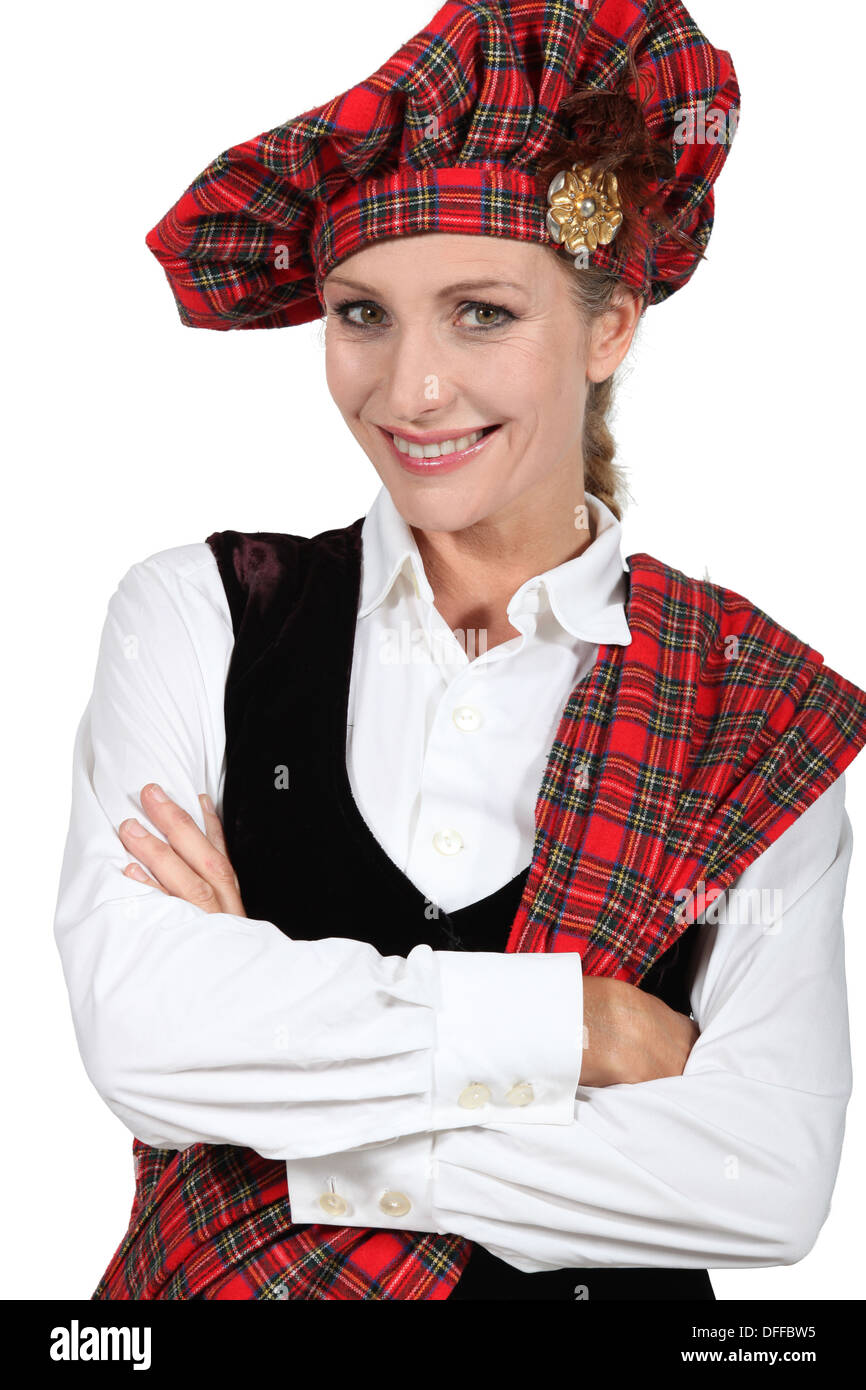 Femme en costume traditionnel écossais Banque D'Images