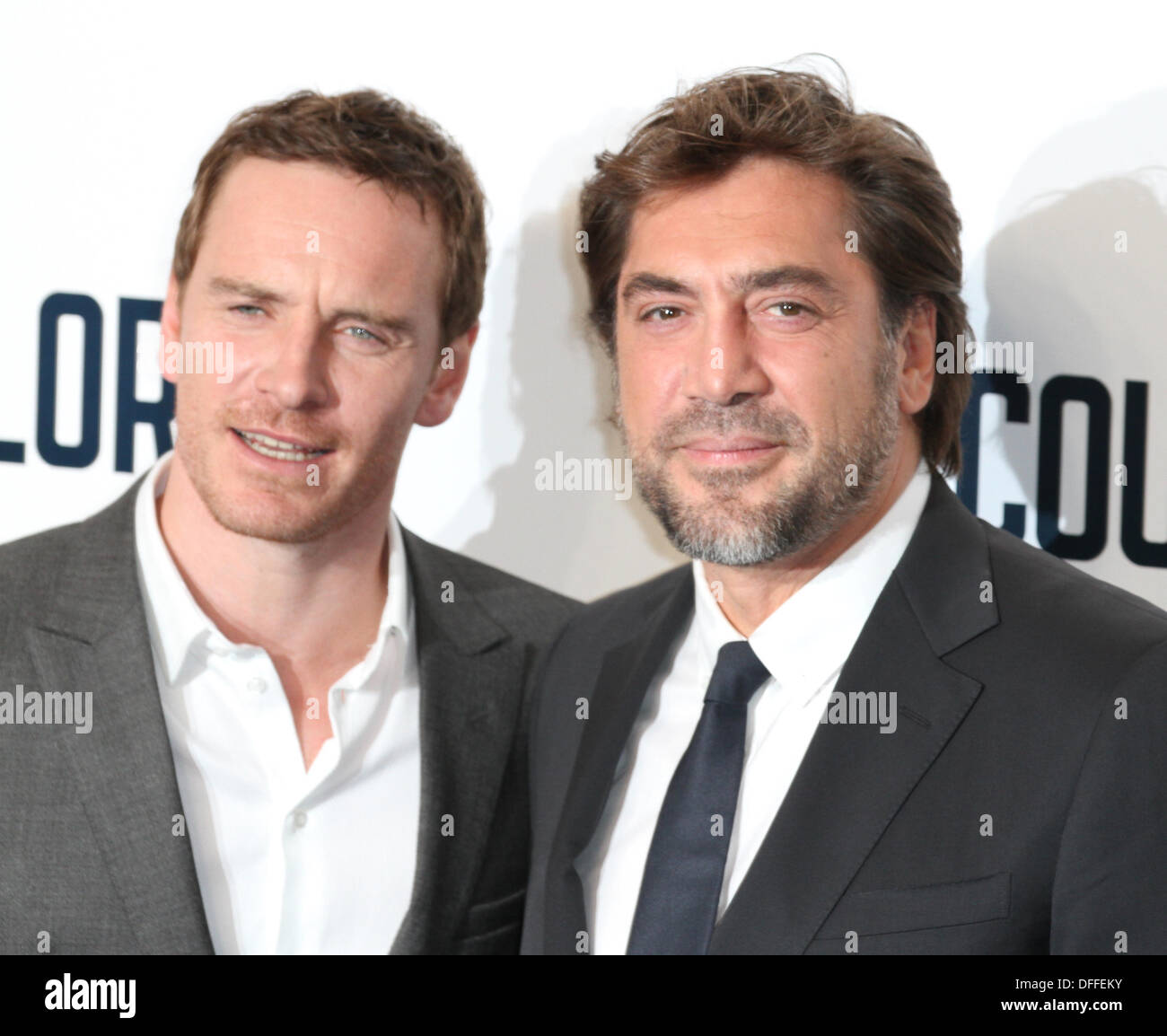 Londres, Royaume-Uni, le 3 octobre 2013. Javier Bardem ( R ) et Michael Fassbender assister à une projection spéciale de "Le conseiller" à l'O Banque D'Images