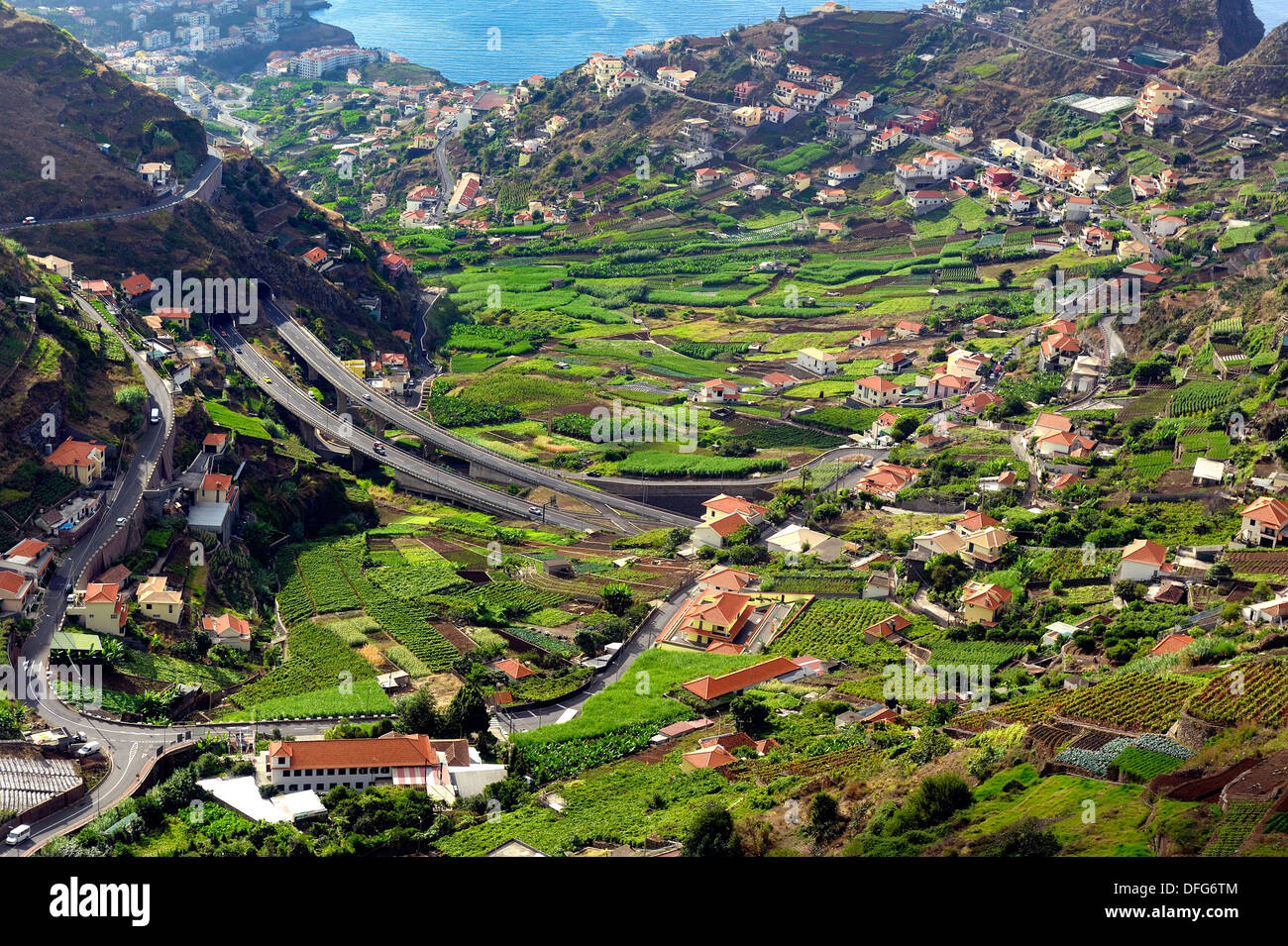 À descendre dans la vallée en direction de Camara de Lobos Madère Portugal Banque D'Images