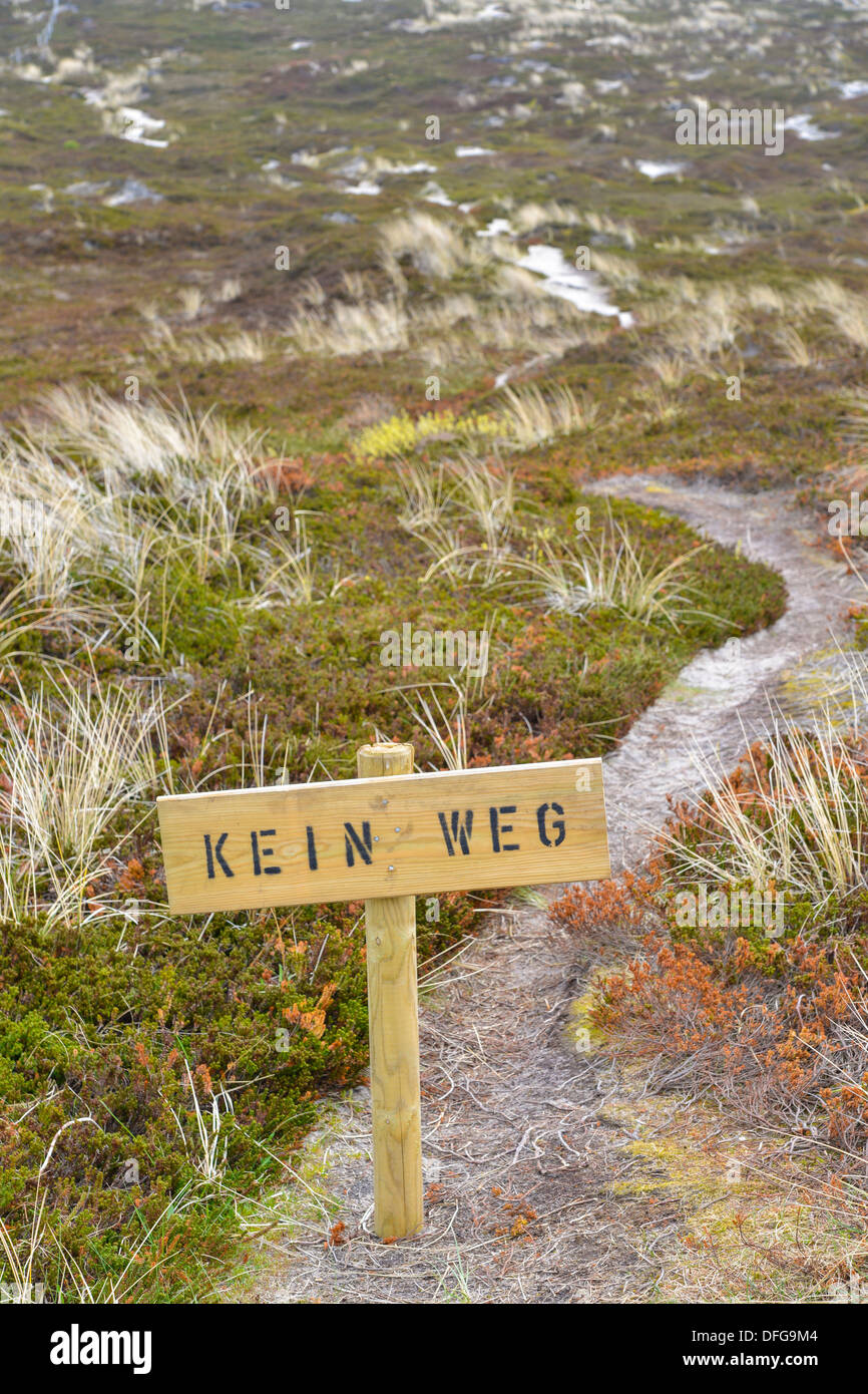 Signer, 'Kein Weg', l'allemand pour "non" dans les dunes, Rantum, Sylt, au nord de l'archipel Frison, Schleswig-Holstein, Allemagne Banque D'Images